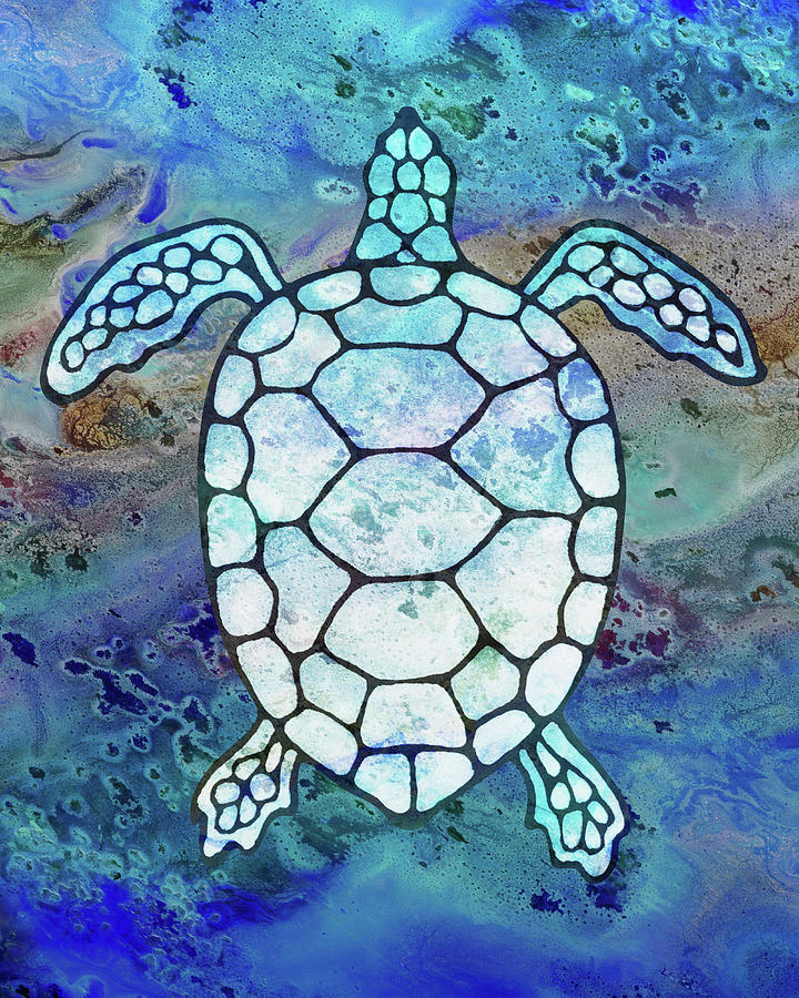 Soft Blue Watercolor Tortoise Under The Sea Turtle Native Art Ocean Creature III Painting by Irina Sztukowski