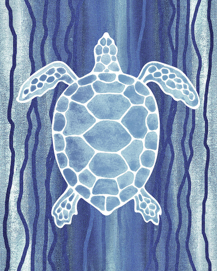 Soft Blue Watercolor Tortoise Under The Sea Turtle Native Art Ocean Creature IV Painting by Irina Sztukowski