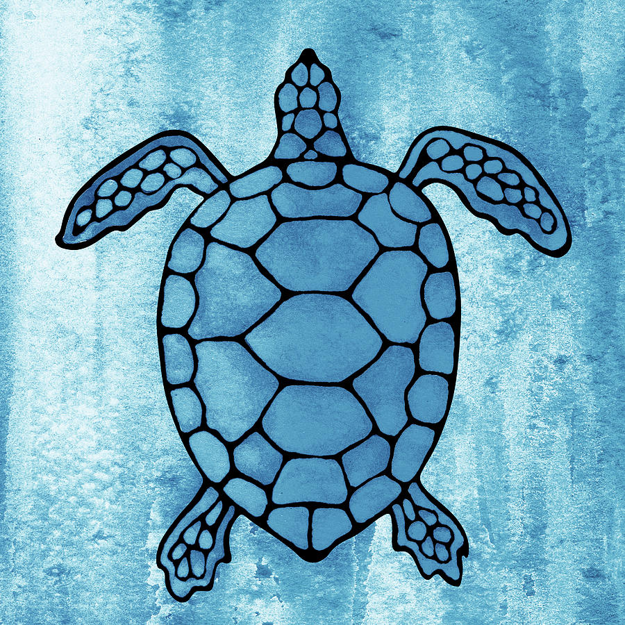 Soft Blue Watercolor Tortoise Under The Sea Turtle Native Art Ocean Creature V Painting by Irina Sztukowski