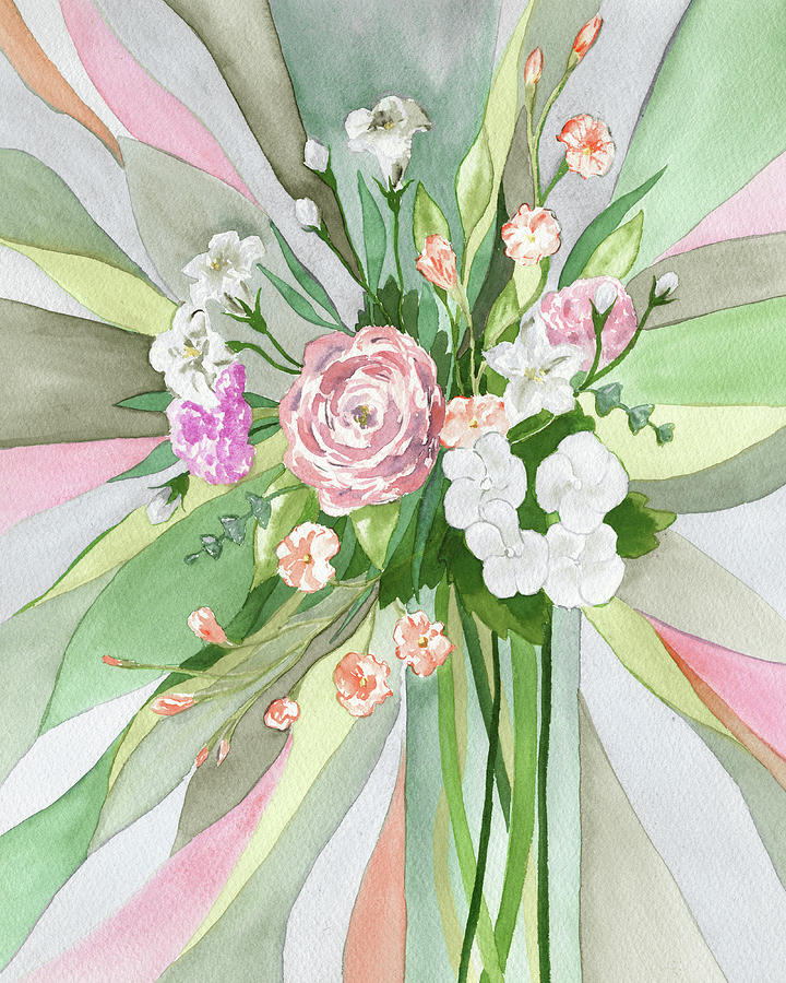 Soft Green And Pink Floral Watercolor Bouquet Painting