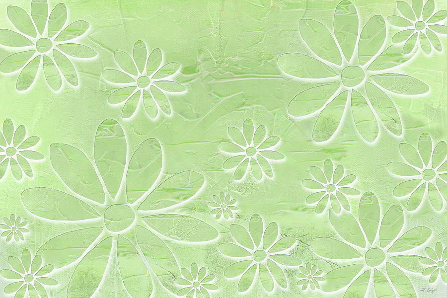 Soft Green Dancing Daisies Art Painting by Sharon Cummings
