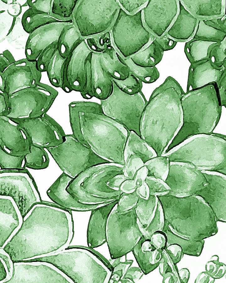 Soft Green Succulent Plants Garden Watercolor Interior Art VIII Painting by Irina Sztukowski