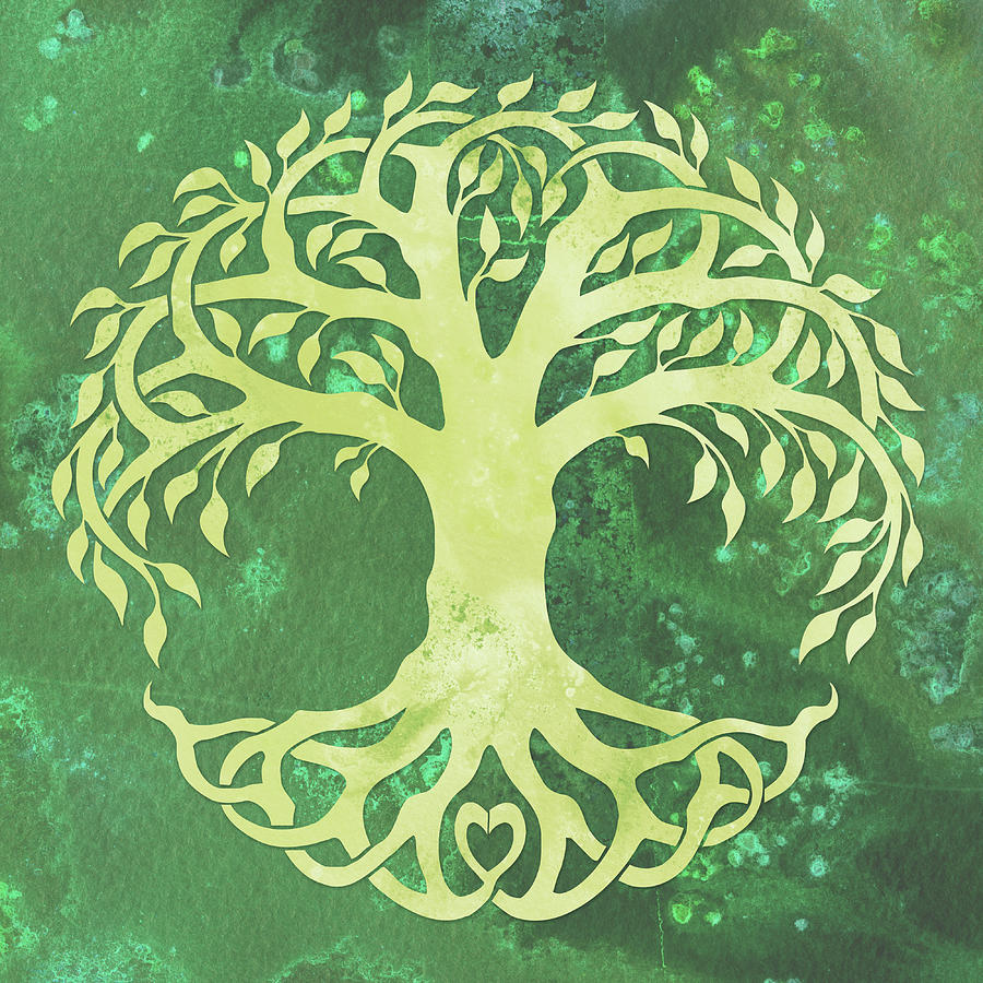 Soft Green Tree Of Life Organic Watercolor Silhouette Art I Painting by Irina Sztukowski