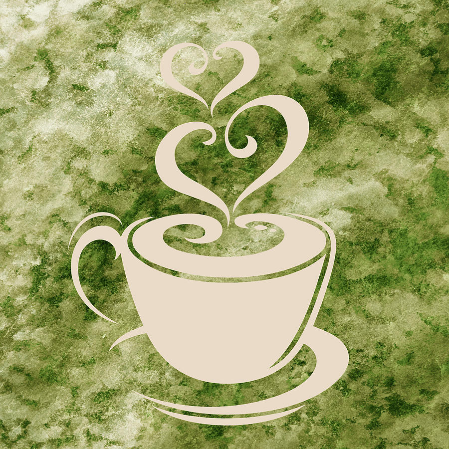 Soft Green Watercolor Coffee Cup Cafe Art  Painting by Irina Sztukowski