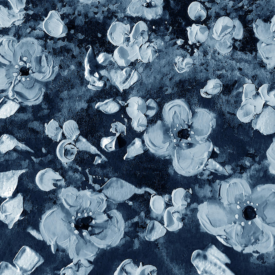 Soft Indigo Blue Abstract Floral Decor Flowers For Interior I Painting by Irina Sztukowski