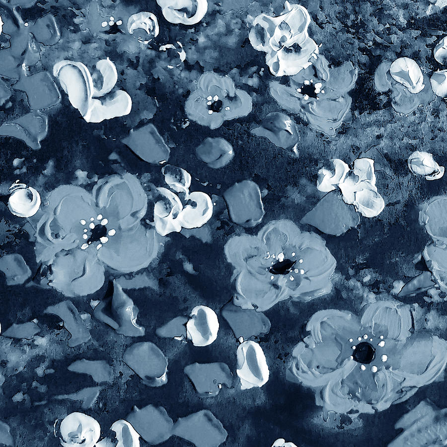 Soft Indigo Blue Abstract Floral Decor Flowers For Interior II Painting by Irina Sztukowski
