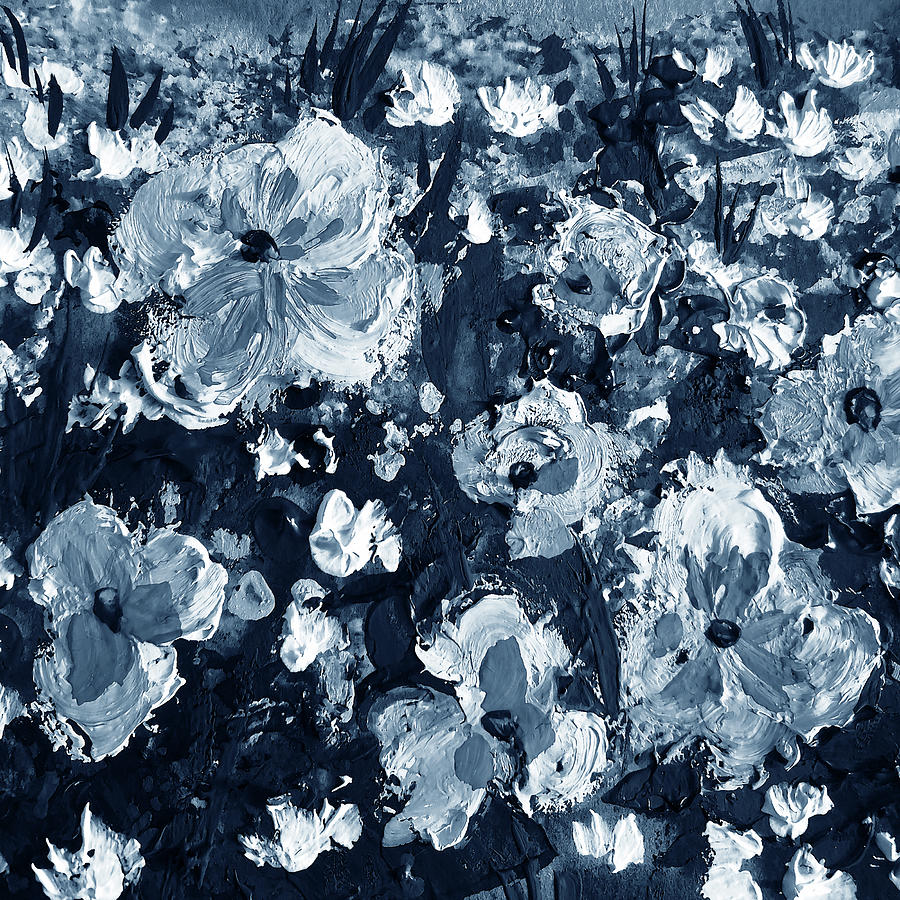 Soft Indigo Blue Abstract Floral Decor Flowers For Interior III Painting by Irina Sztukowski