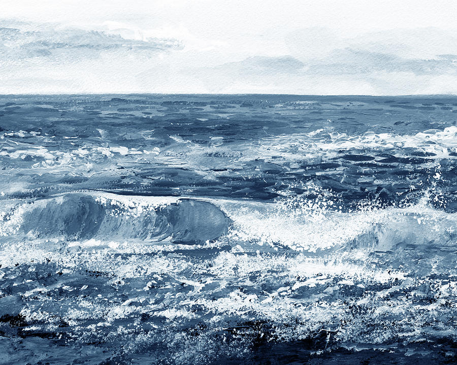 Soft Indigo Blue Calm Ocean Waves Beach Art  Painting by Irina Sztukowski