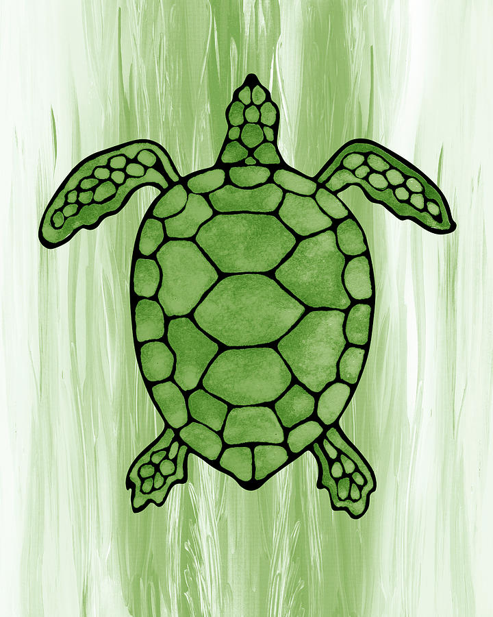 Soft Moss Green Watercolor Tortoise Under The Sea Turtle Native Art ...