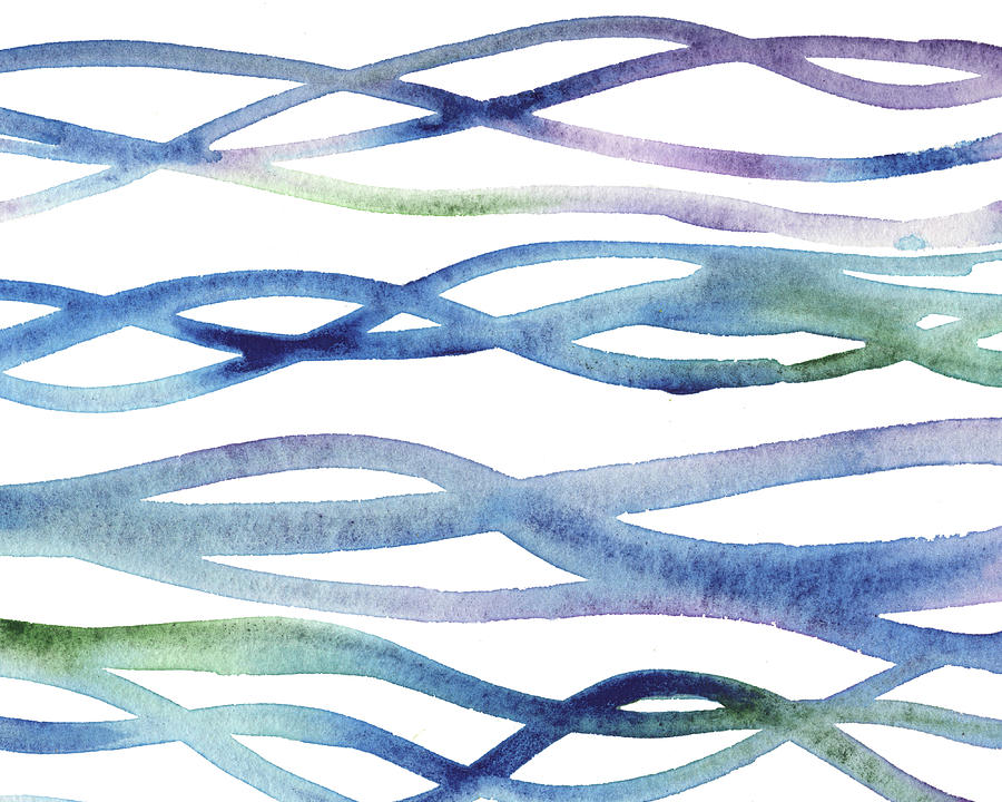 Soft Organic Abstract Lines Ocean Water Waves Watercolor Painting by Irina Sztukowski