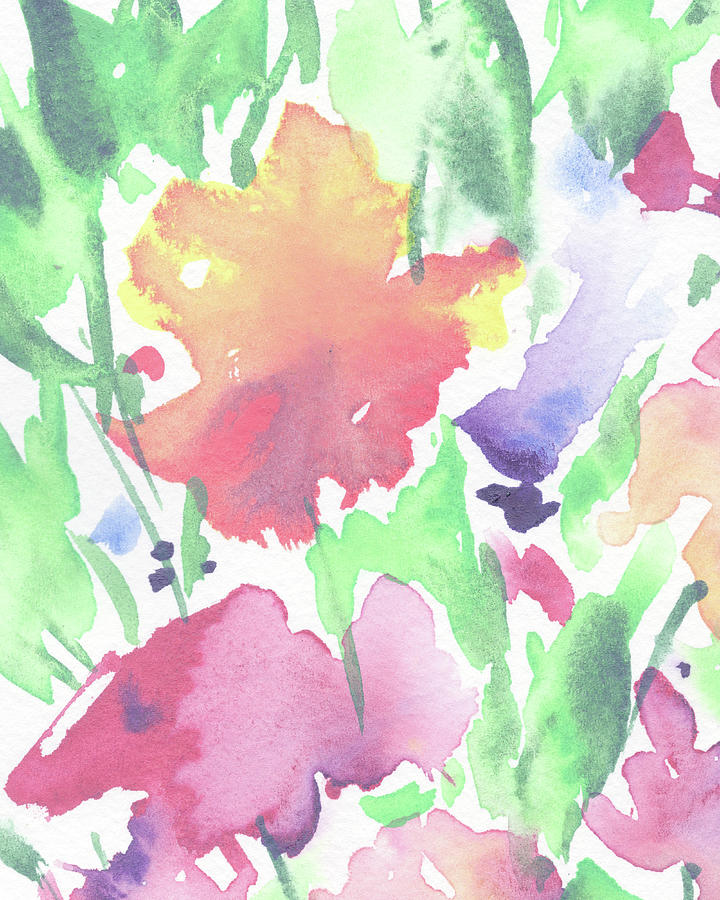 Soft Pastel Gentle Flowers Watercolor Floral Splash Contemporary Art II Painting by Irina Sztukowski