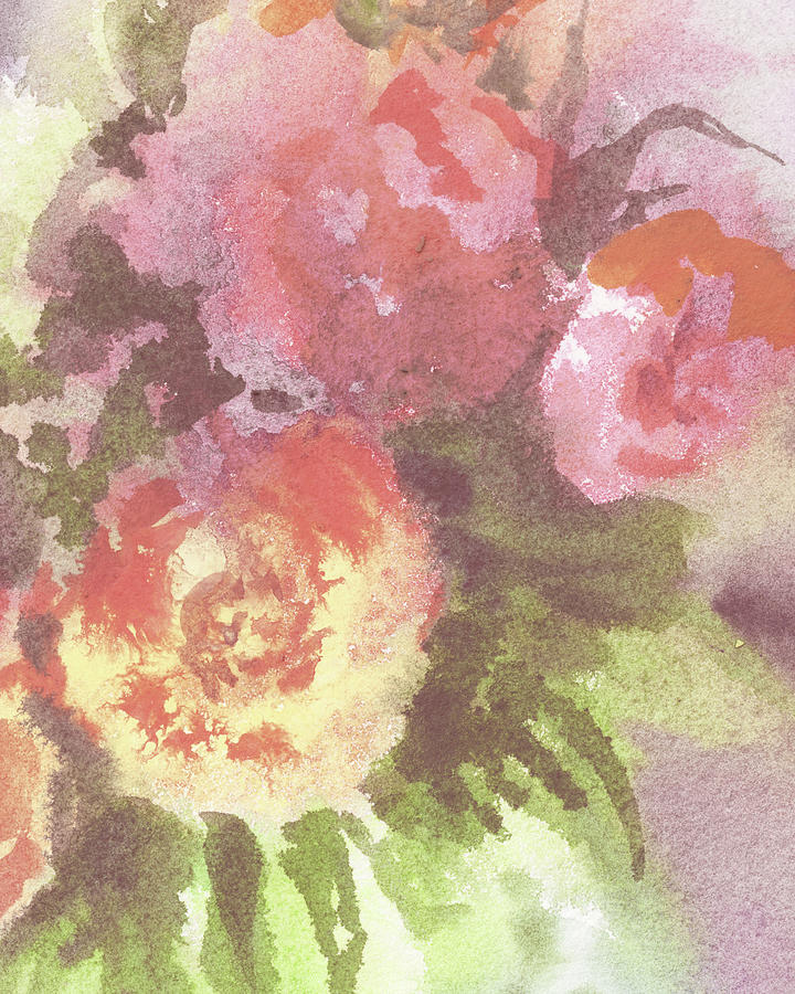 Soft Pastel Gentle Flowers Watercolor Floral Splash Contemporary Art Vi Painting