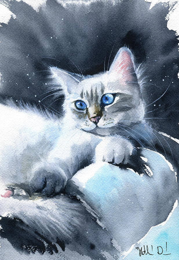 Soft Paws - White Kitten Painting Painting by Dora Hathazi Mendes