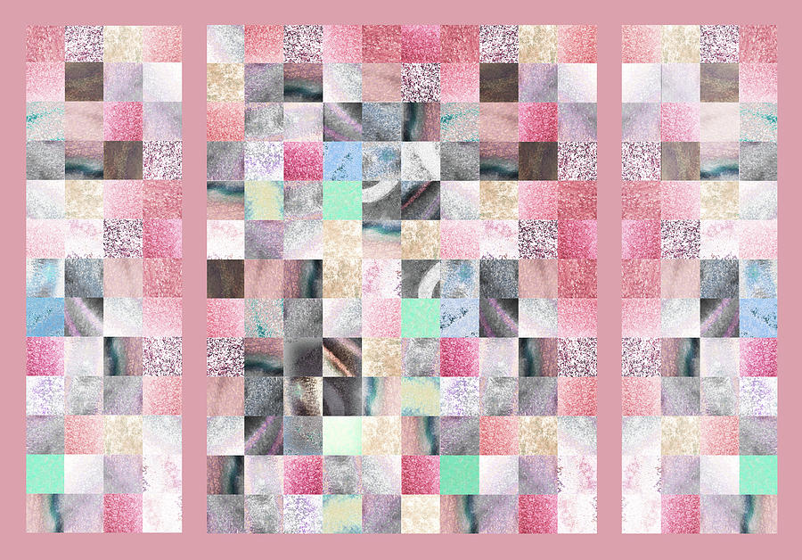 Soft Pink And Gray Watercolor Squares Art Mosaic Quilt Painting by Irina Sztukowski