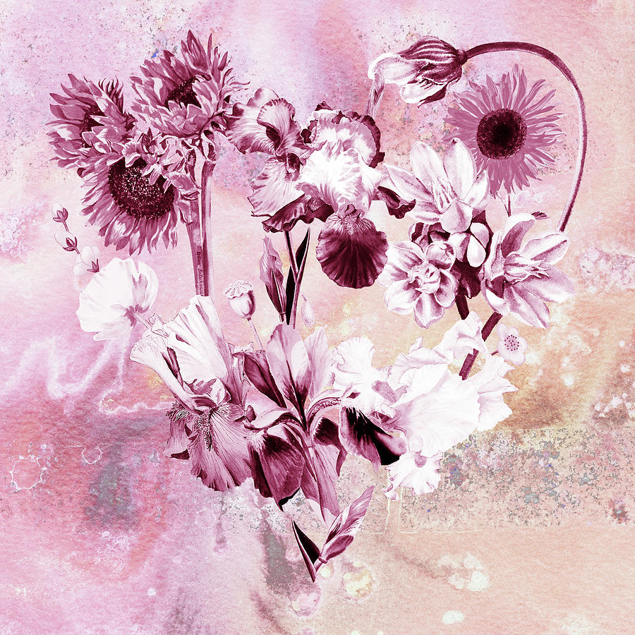 Soft Pink Floral Bouquet In The Shape Of Heart Watercolor Flowers  Painting by Irina Sztukowski