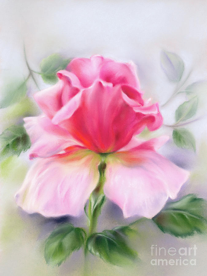 Soft Pink Rose with Leaves Painting by MM Anderson