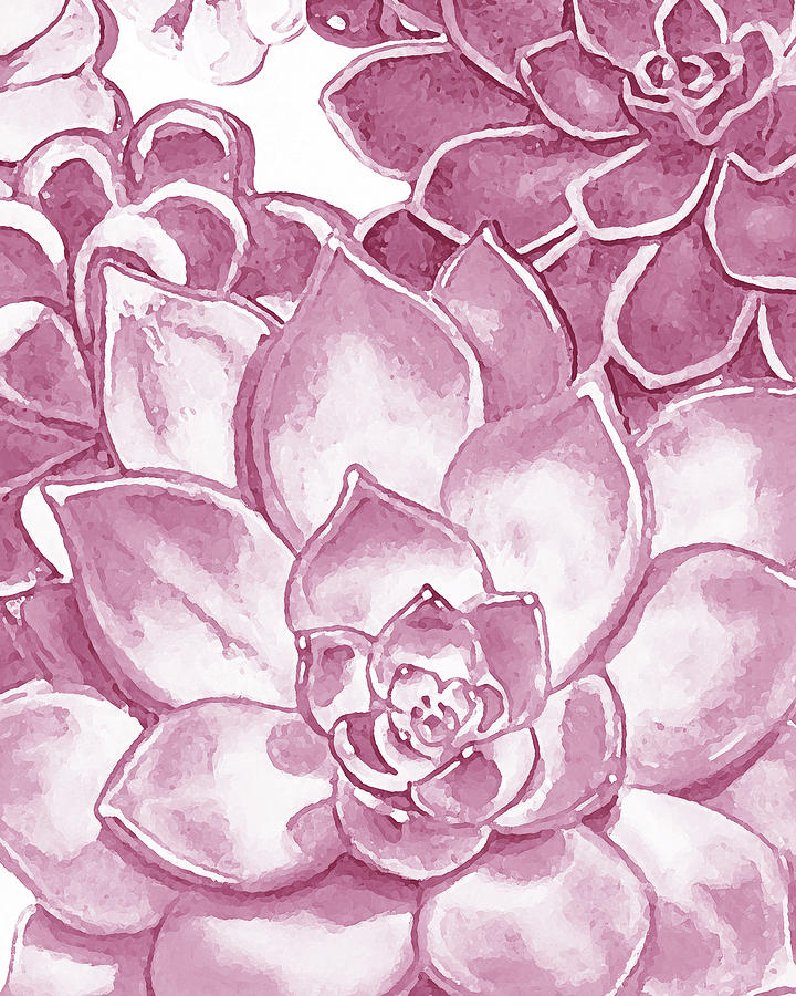 Soft Pink Succulent Plants Garden Watercolor Interior Art VI Painting by Irina Sztukowski
