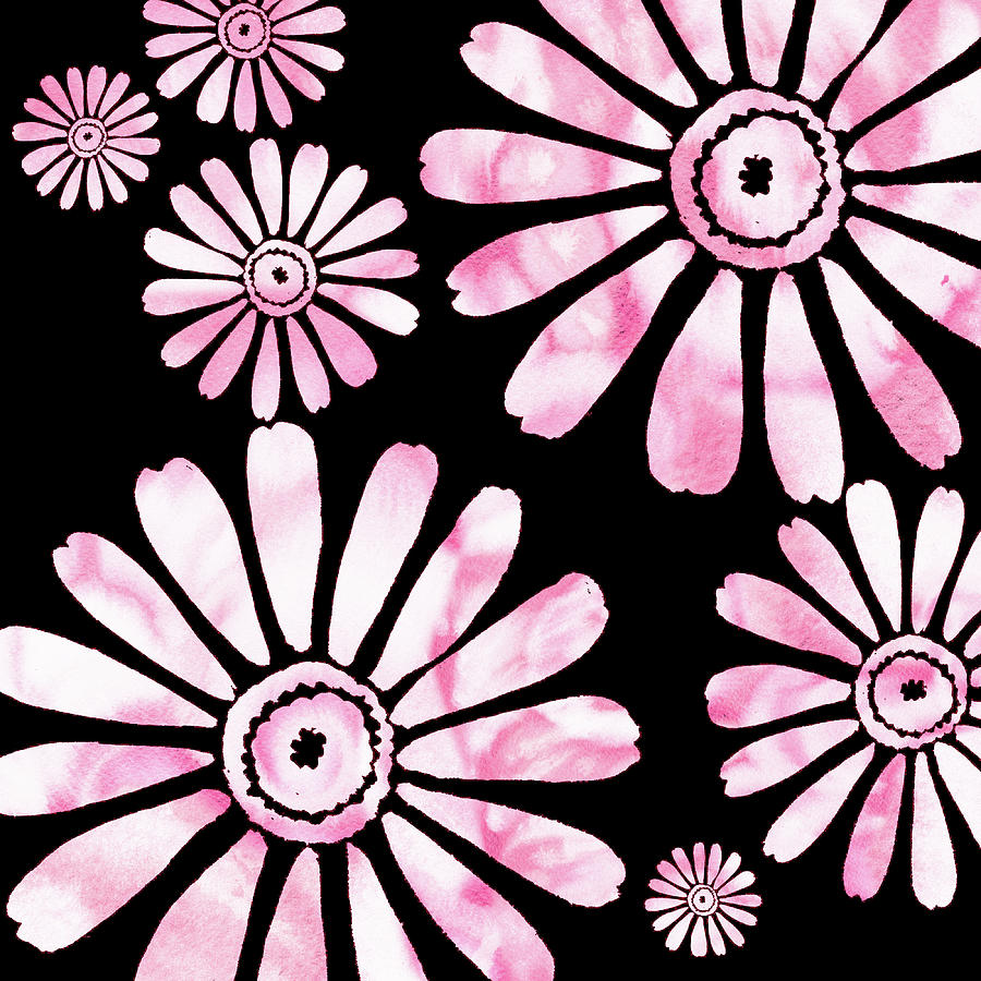 Soft Pink Watercolor Flowers Pattern Light Dark Contrast Art I Painting by Irina Sztukowski