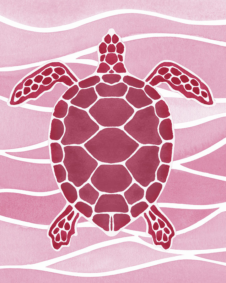 Soft Pink Watercolor Tortoise Under The Sea Turtle Native Art Ocean Creature II Painting