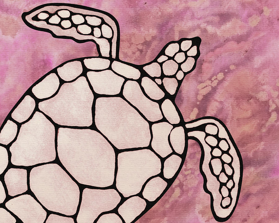 Soft Pink Watercolor Tortoise Under The Sea Turtle Native Art Ocean Creature Vii Painting