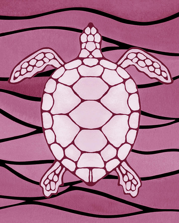 Soft Pink Watercolor Tortoise Under The Sea Turtle Native Art Ocean Creature Viii Painting