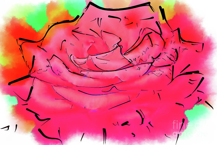 Soft Red Rose Bloom In Abstract Watercolor Digital Art by Kirt Tisdale