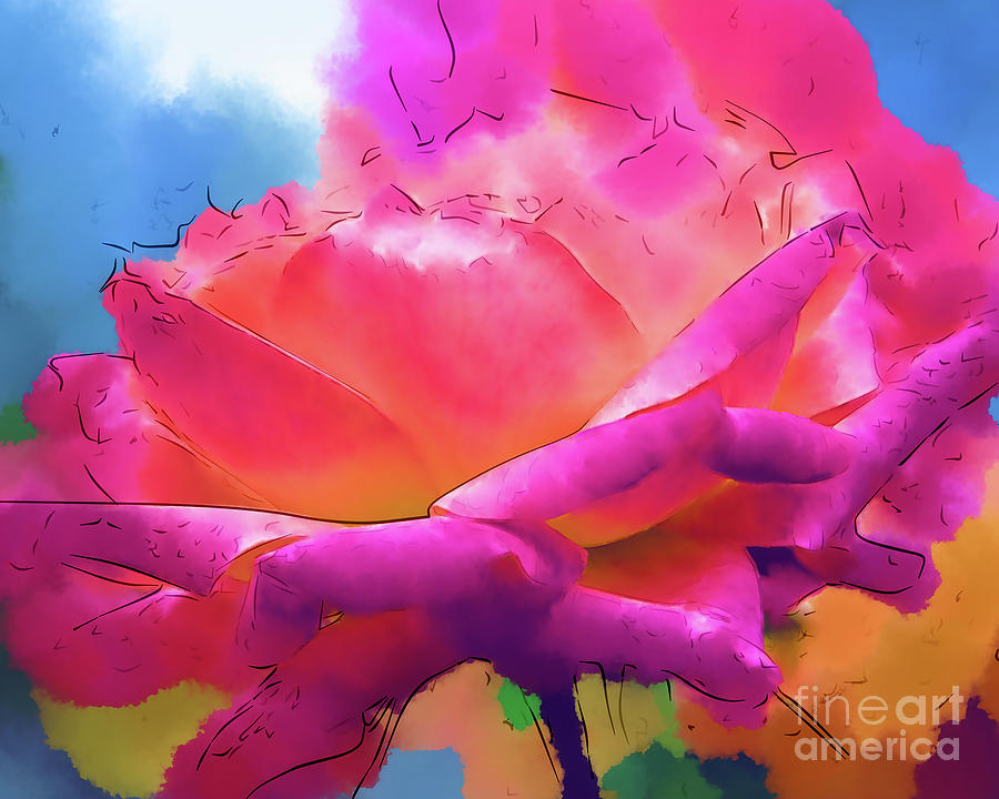 Rose Digital Art - Soft Rose Bloom In Pink and Orange by Kirt Tisdale