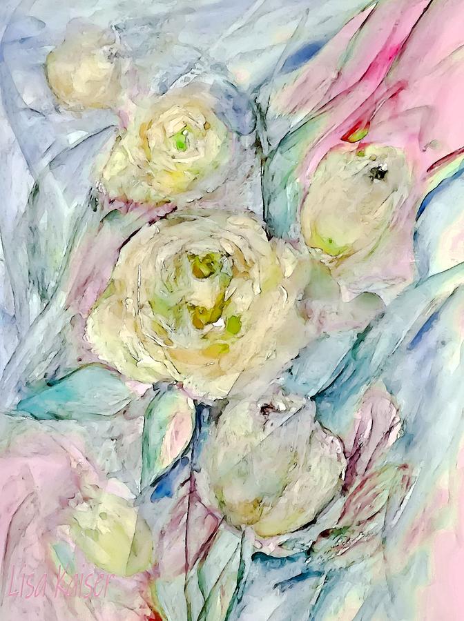 Soft Shadowy Yellow Rosess Painting by Lisa Kaiser