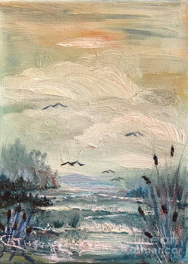 Wetland, Soft Surf, and Cattails Painting by Catherine Ludwig Donleycott