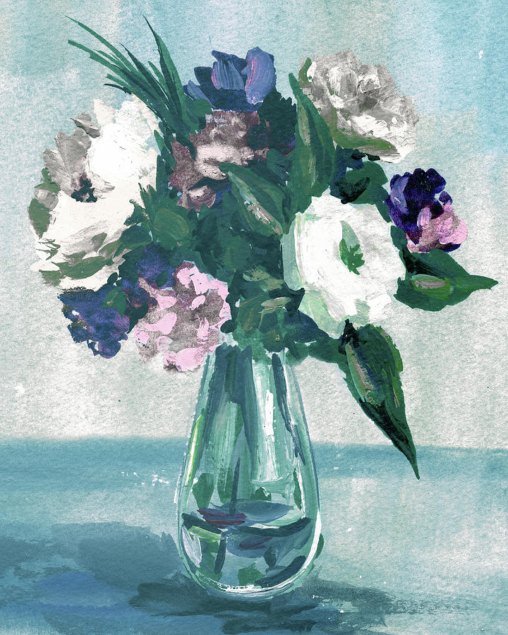Soft Vintage Cool Pallet Blues Bouquet Summer Floral Impressionism I Painting by Irina Sztukowski
