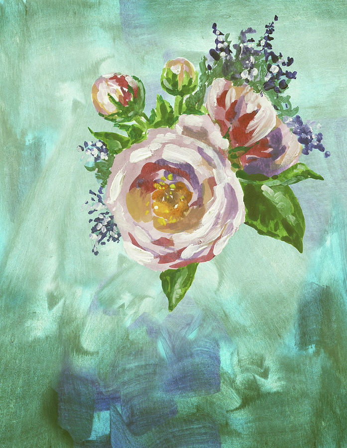 Soft Vintage Cool Pallet Blues Bouquet Summer Floral Impressionism II Painting by Irina Sztukowski