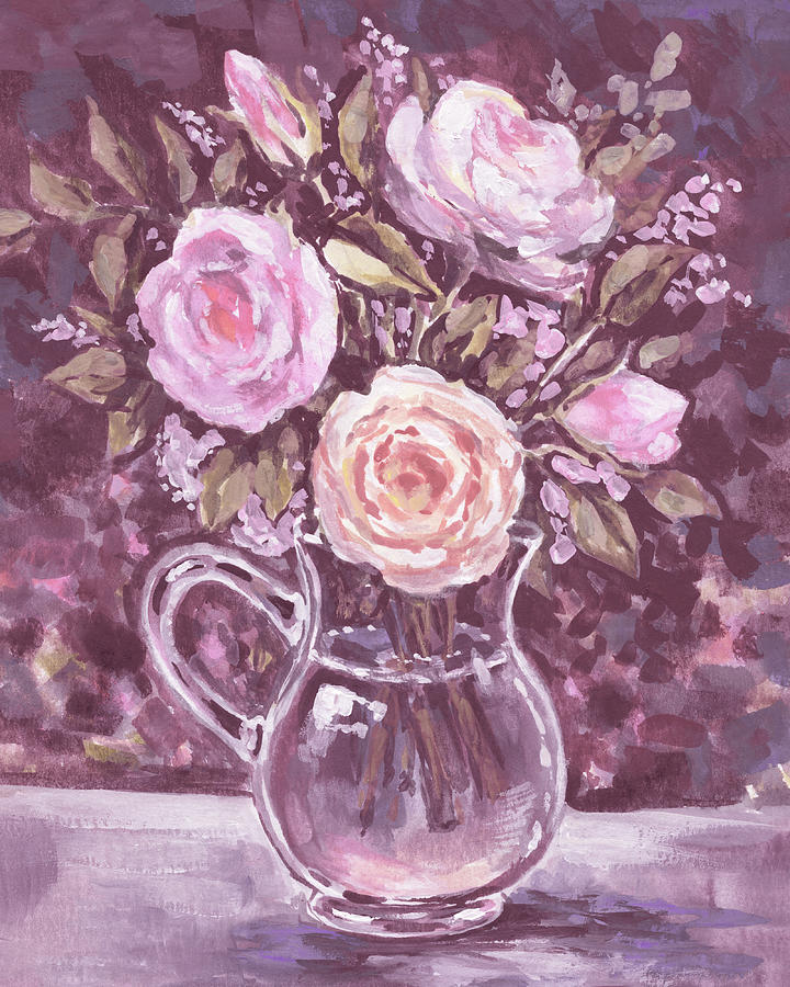 Soft Vintage Dusty Pink Flowers Bouquet Summer Floral Impressionism III Painting by Irina Sztukowski