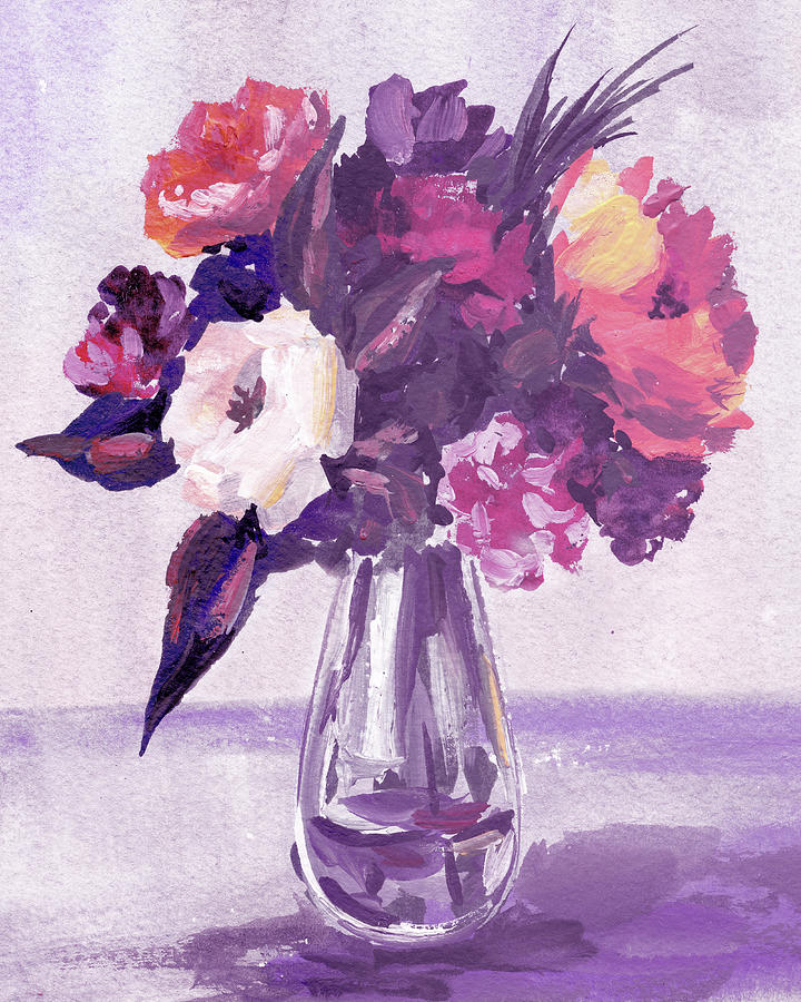 Flower Painting - Soft Vintage Dusty Purple Flowers Bouquet Summer Floral Impressionism I by Irina Sztukowski