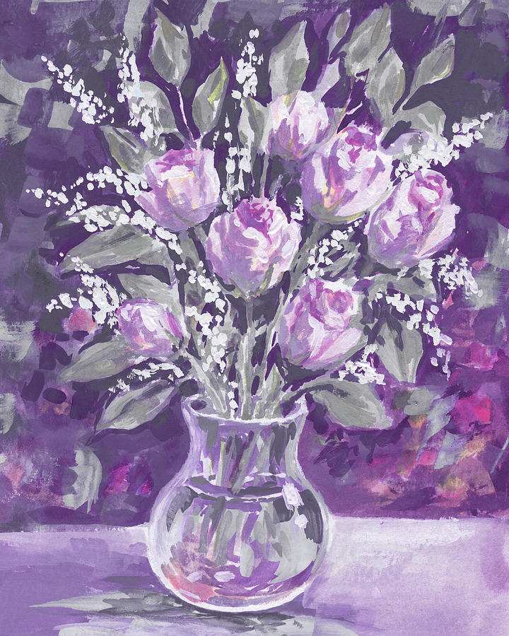 Soft Vintage Dusty Purple Flowers Bouquet Summer Floral Impressionism II Painting by Irina Sztukowski