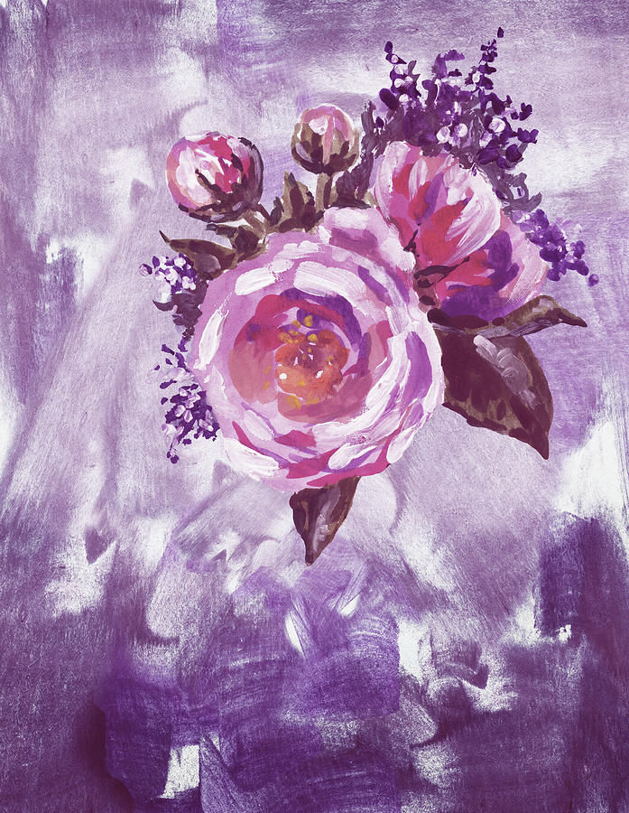 Soft Vintage Dusty Purple Flowers Bouquet Summer Floral Impressionism III Painting by Irina Sztukowski