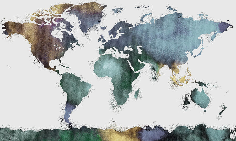 Soft Vintage Retro Multicolor Splashes World Map Watercolor Silhouette ...