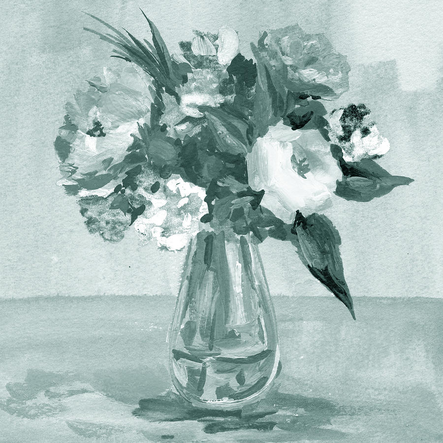 Soft Vintage Teal Gray Flowers Bouquet Summer Floral Impressionism I Painting by Irina Sztukowski