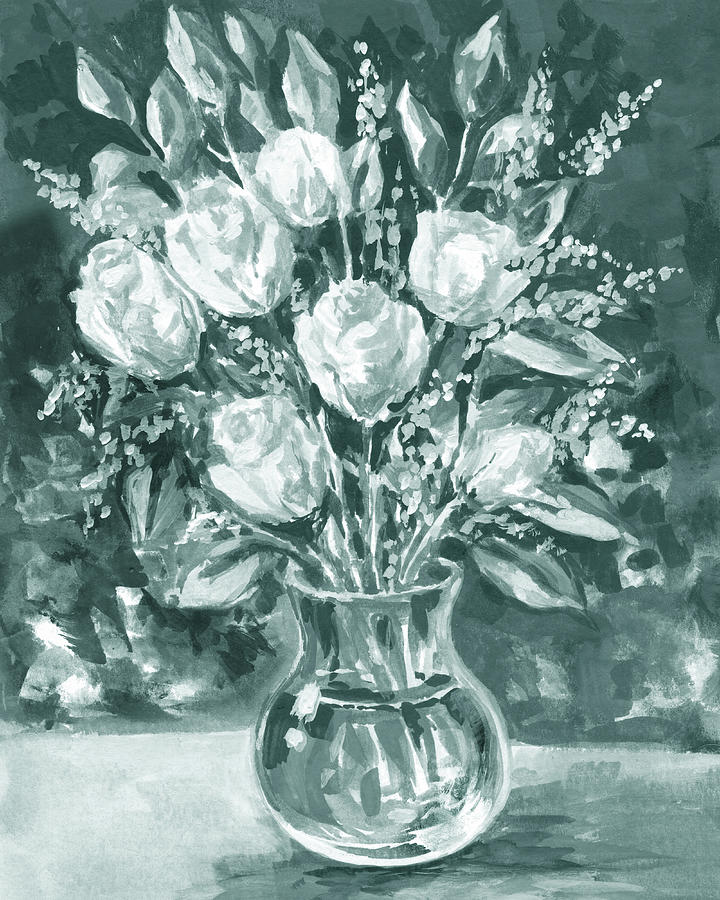 Soft Vintage Teal Gray Flowers Bouquet Summer Floral Impressionism II Painting by Irina Sztukowski