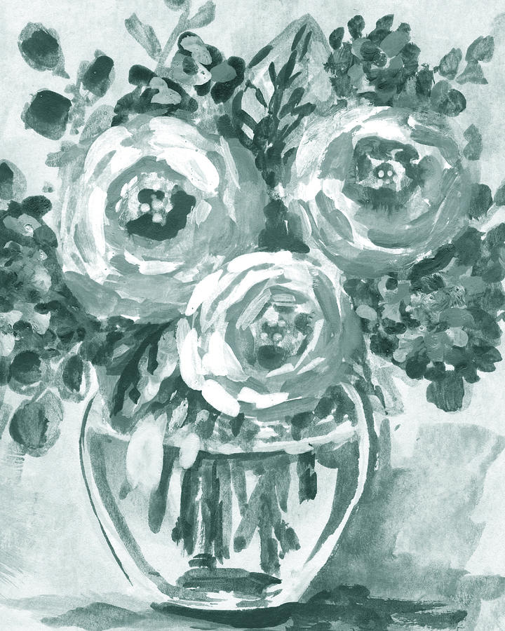 Soft Vintage Teal Gray Flowers Bouquet Summer Floral Impressionism V #1 Painting by Irina Sztukowski