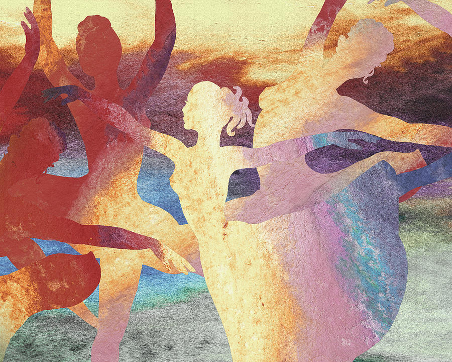 Soft Warm Watercolor Glow Gorgeous Move Of Ballerinas Silhouette  Painting by Irina Sztukowski