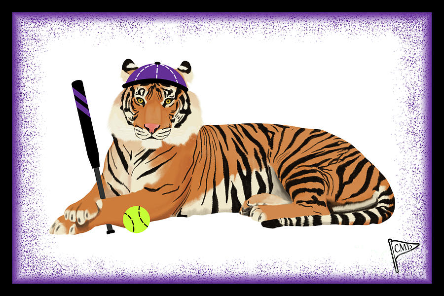 Tiger Digital Art - Softball Tiger Purple by College Mascot Designs