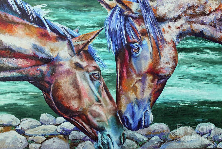 Horse Painting - Softly, softly, at the rivers edge by Sandra Spencer Horse Painting - Softly, softly, at the rivers edge by Sandra Spencer