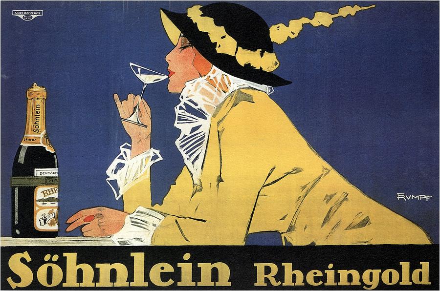Sohnlein Rheingold - Vintage Advertising Poster - Woman Drinking Champagne Digital Art by Studio Grafiikka