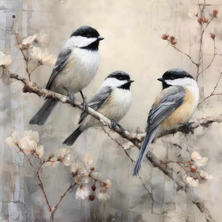 Chickadee Painting - Solace in Simplicity by Lourry Legarde