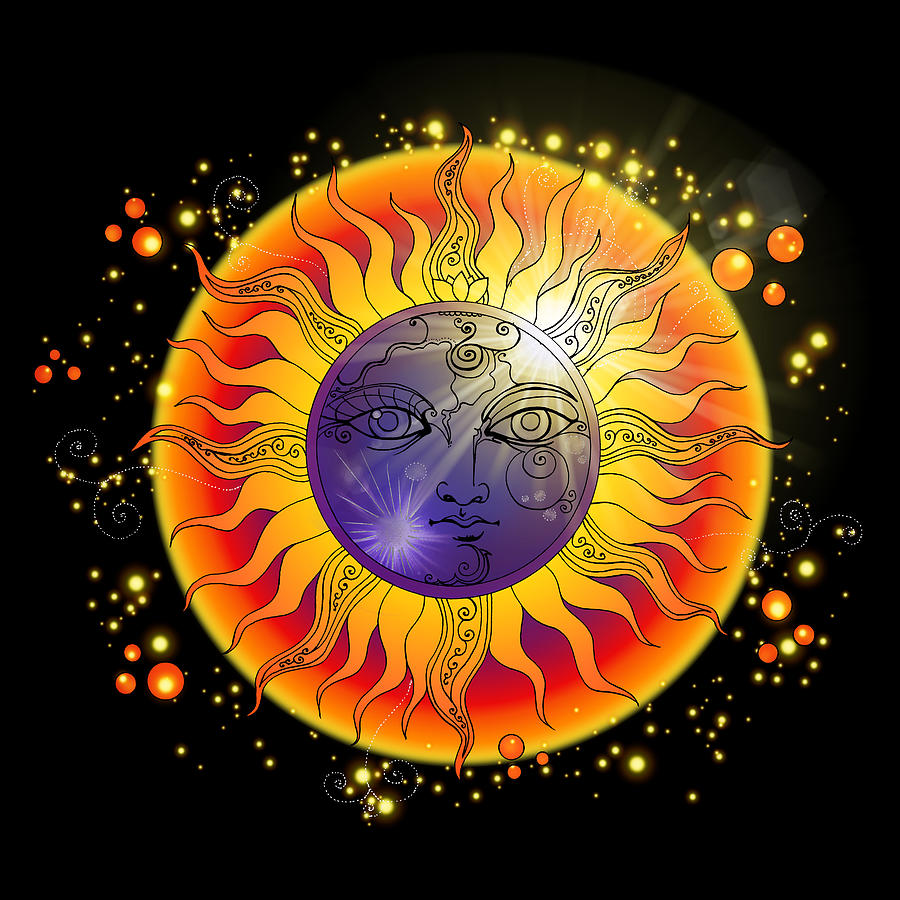 Solar Eclipse Moon Face Digital Art by Katherine Nutt