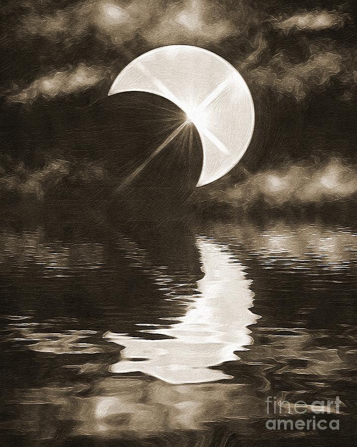 Solar Eclipse Over The Ocean Digital Art