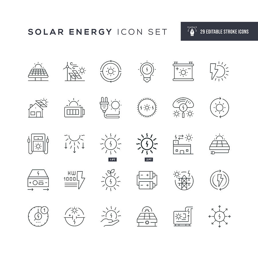 Solar Energy Editable Stroke Line Icons Drawing by Enis Aksoy