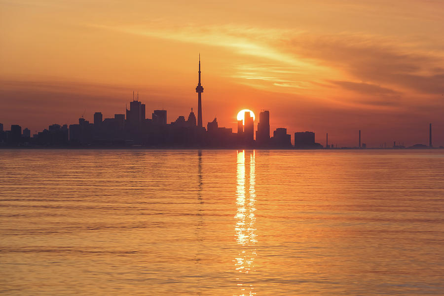 Unique Photograph - Solar Power Split - Toronto Skyscrapers Dividing the Sunrise by Georgia Mizuleva