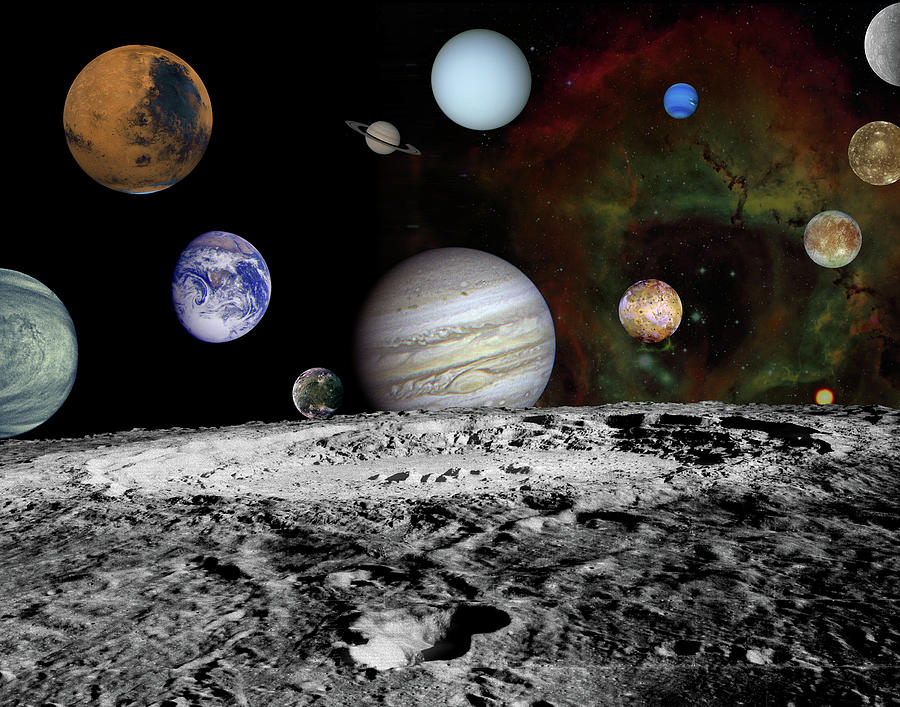 Space Photograph - Solar System Montage of Voyager Images by Nasa