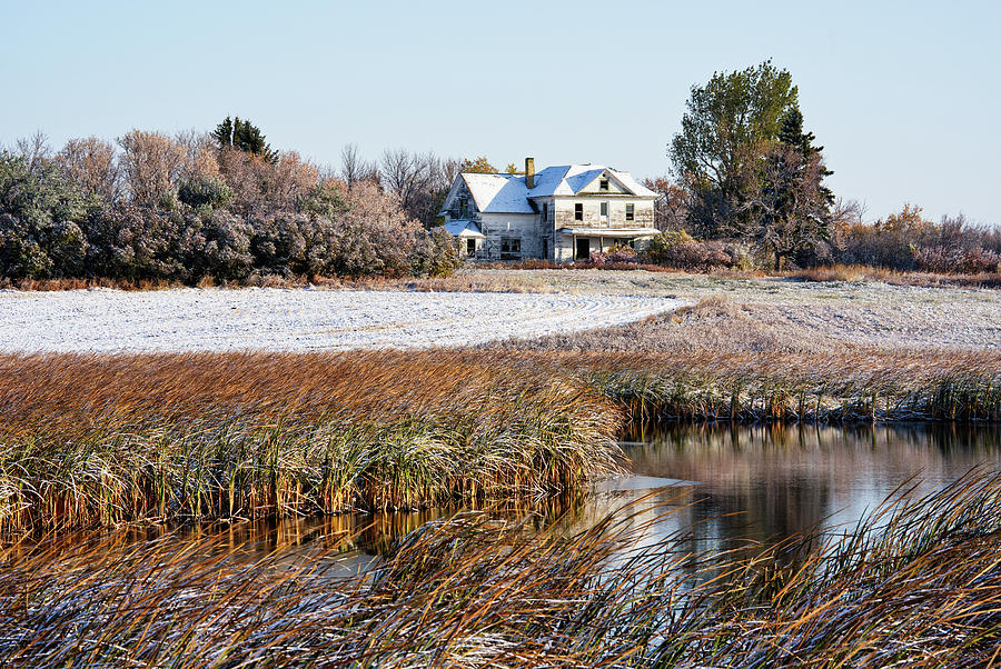 Solberg homestead dusted by an early autumn snowfall Photograph by Peter Herman